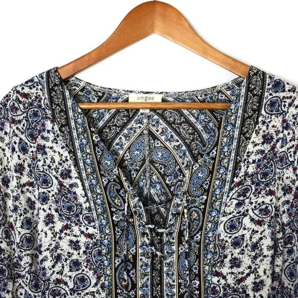Umgee Floral Paisley Flare Sleeve Boho Tunic Small - Picture 10 of 15